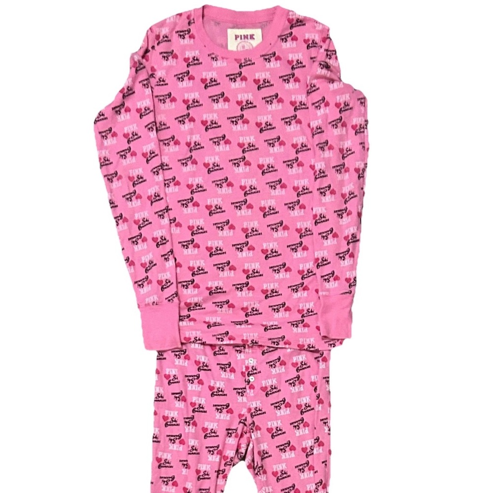 PINK Victoria's Secret Thermal Sleepwear 2-Piece Pajama Set Women S Pink Print - Picture 8 of 8